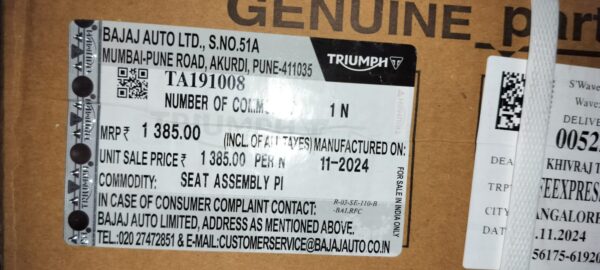 SEAT ASSEMBLY PILLION -TA191008