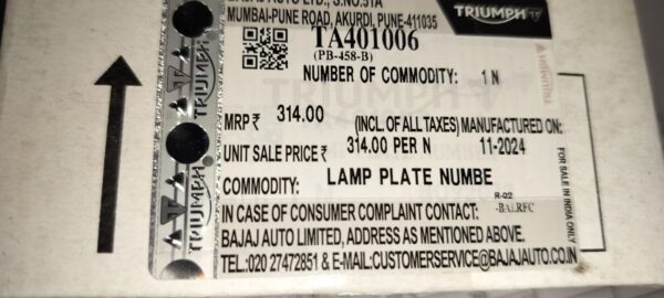 LAMP PLATE NUMBER -TA401006